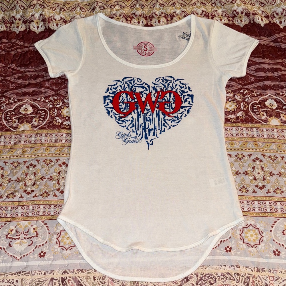 Women's White Graphic Tee with Heart Design
